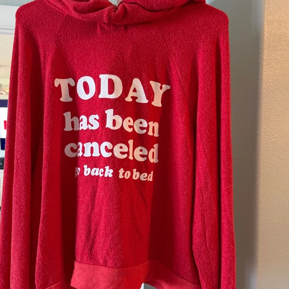 Wildfox Vibrant Red Hoodie Graphics read-Today Has Been Canceled go back to bed - Picture 3 of 4